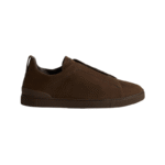 Zegna Grey Mélange Suede Triple Stitch Dark Brown